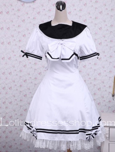 Black Collar White Lace Trim Square Neck Sailor Lolita Dress