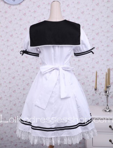 Black Collar White Lace Trim Square Neck Sailor Lolita Dress