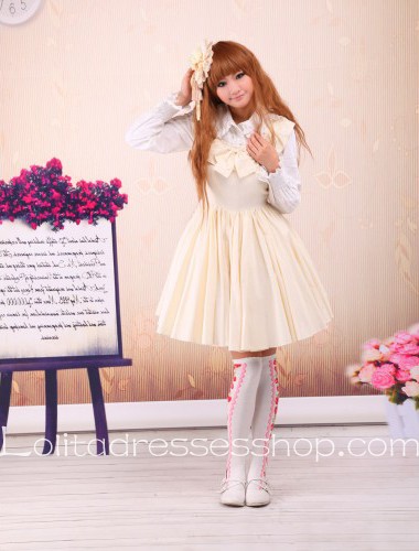 Light Yellow Feifei Sleeves Ruffles Bow Sweet Sailor Lolita Dress