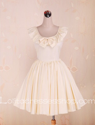 Light Yellow Feifei Sleeves Ruffles Bow Sweet Sailor Lolita Dress