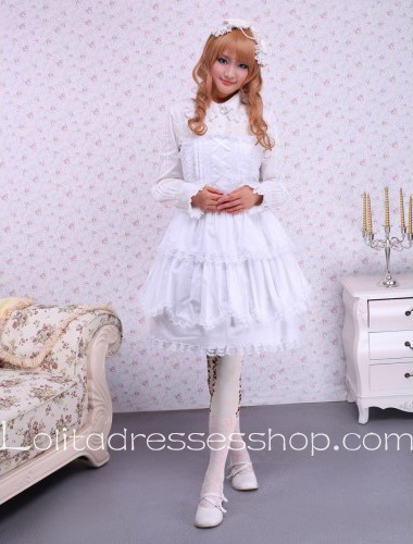 White Cotton Lace Trim Multilayer Strapless Sailor Lolita Dress