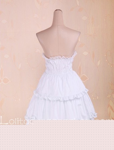 White Cotton Lace Trim Multilayer Strapless Sailor Lolita Dress