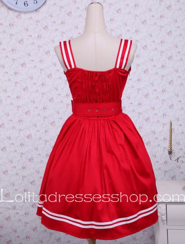 Red Cotton Belt School Sleeveless Sailor Lolita Dress