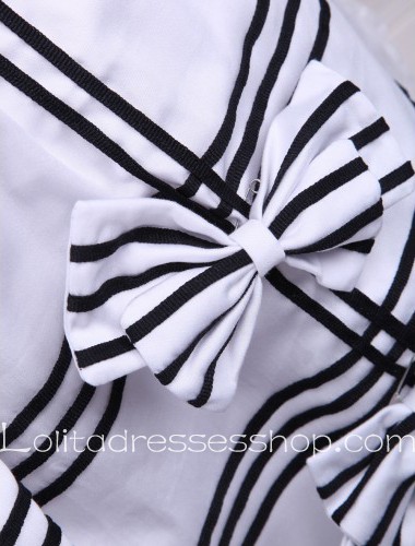 White Cotton Bow Lace Trim Square Neck Sleeveless Sailor Lolita Dress