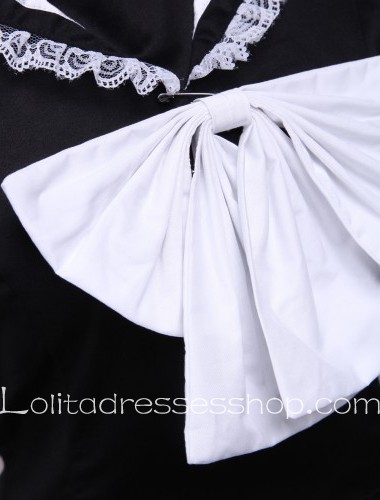Black Cotton White Bow Lace Trim Sailor Lolita Dress