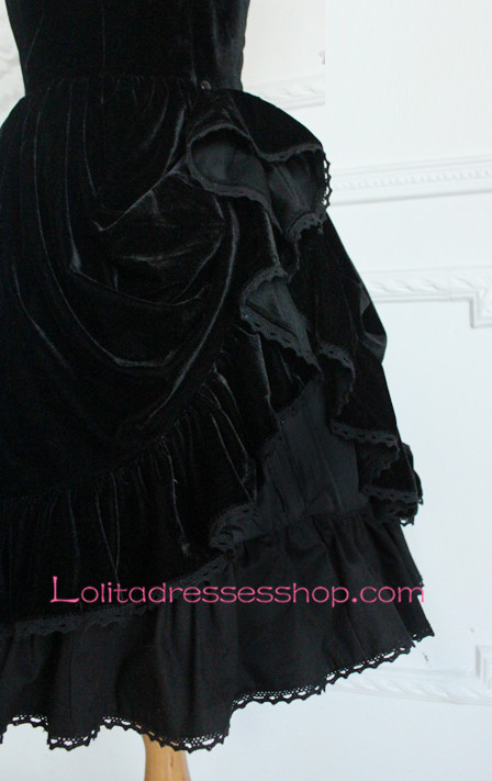 Elegant Plain Black Cotton Square Neck Sleeveless Gothic Lolita Dress