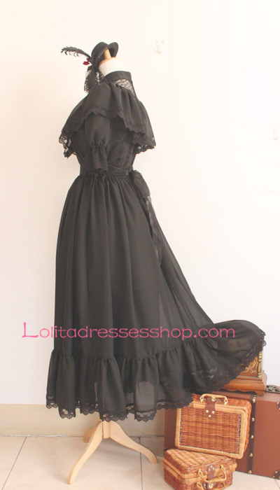 Elegant A-line Black Lace Trim Gothic Lolita Dress