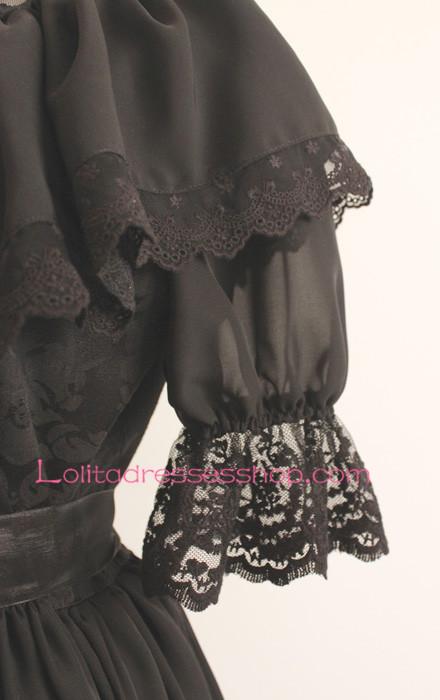 Elegant A-line Black Lace Trim Gothic Lolita Dress