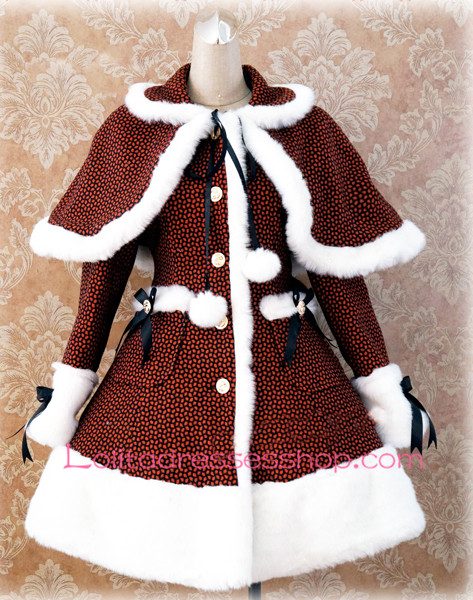 Orange Lattice Cap Shoulder Long Sleeves Button Lolita Coat