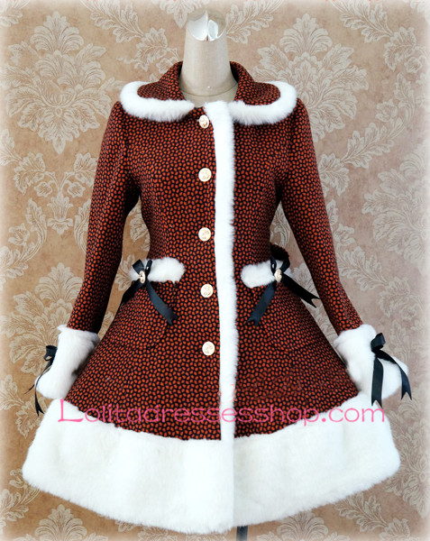 Orange Lattice Lapel Long Sleeves Button Lolita Coat