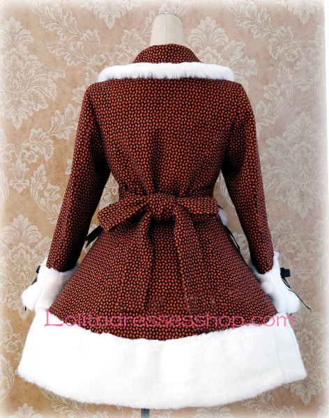Orange Lattice Lapel Long Sleeves Button Lolita Coat