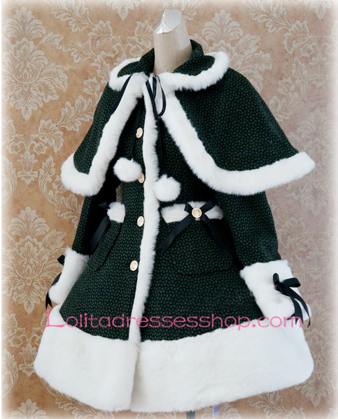 Green Lattice Cap Shoulder Long Sleeves Button Lolita Coat