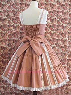 Coffee Cotton Straps Sleeveless Lace Trim with Bow Sweet Lolita Dress