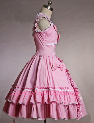 Pink Cotton Straps Sleeveless Flouncing with Bows Sweet Lolita Dress