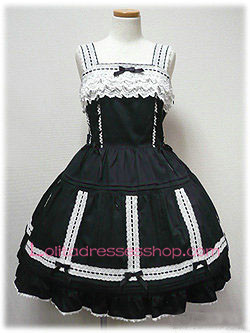 Lace Trim Black Cotton Straps Sleeveless Sweet Lolita Dress