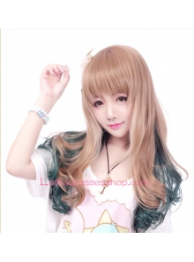 Lolita Gradient Light Brown with Dark Green Maid Cute Cosplay Wig