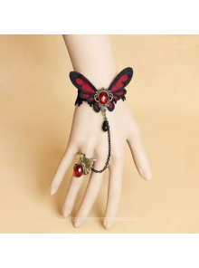 Black Lace Nonwoven Butterfly with Pearls Lolita Bracelet