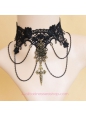 Black Lace Jesus Sacred Bronze Crucifix Lolita Necklace