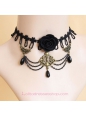 Vampire Black Lace Pearls and Flower Lolita Necklace