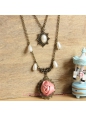 Lolita Bronzed Alloy Pink Rose with Pearls Sweater Chain