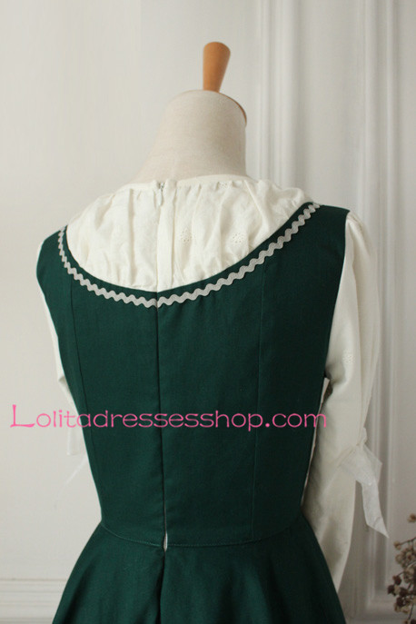 Dark Green Cotton Round Neck Splicing Classic Lolita Dress