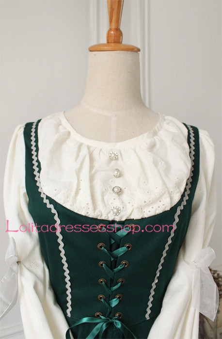 Dark Green Cotton Round Neck Splicing Classic Lolita Dress