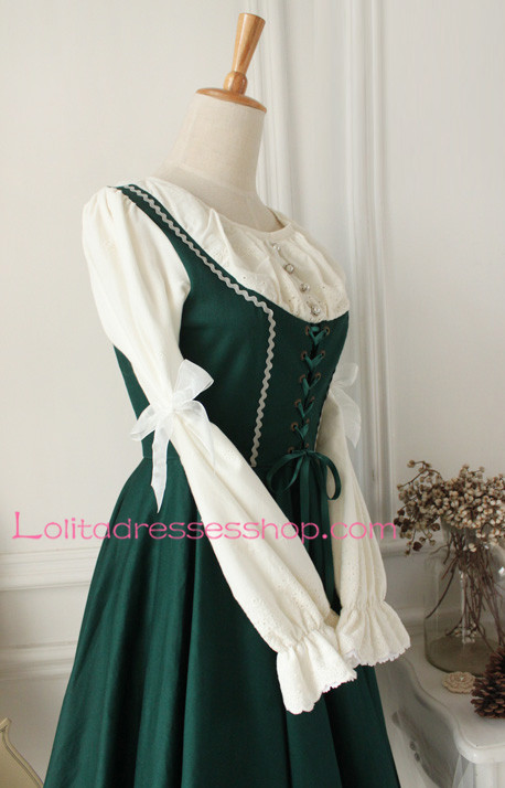 Dark Green Cotton Round Neck Splicing Classic Lolita Dress