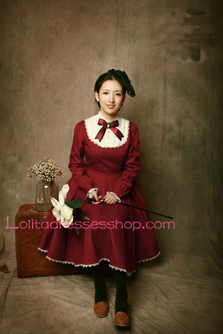 Castle Girl Wine Red Vintage Classic Lolita Dress