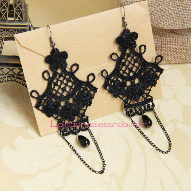 Retro Black Pearl Tassels Lolita Earring