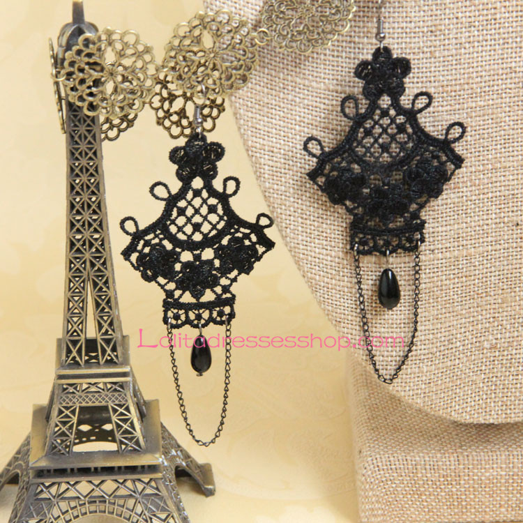 Retro Black Pearl Tassels Lolita Earring