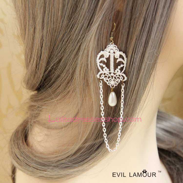 Court White Pearl Tassels Lolita Earring