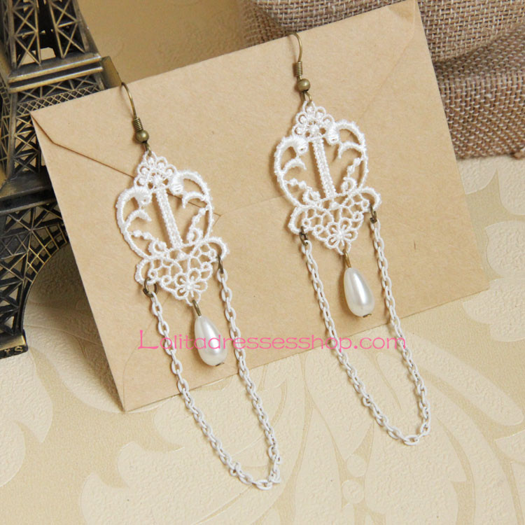 Court White Pearl Tassels Lolita Earring