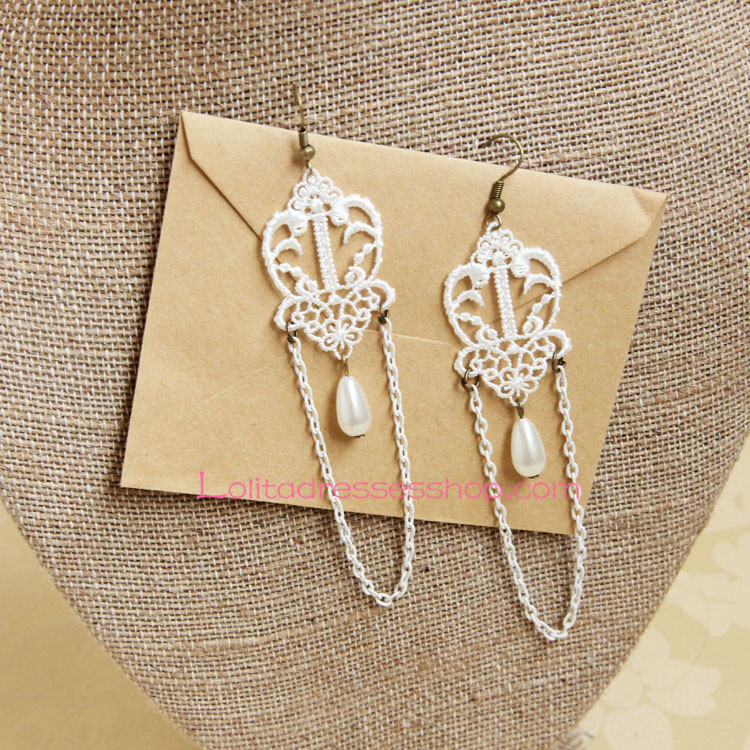 Court White Pearl Tassels Lolita Earring