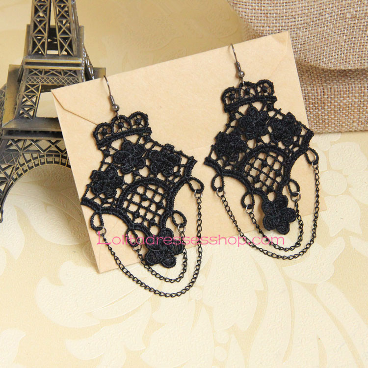 Fashion Hook Flower Black Lace Lolita Earring