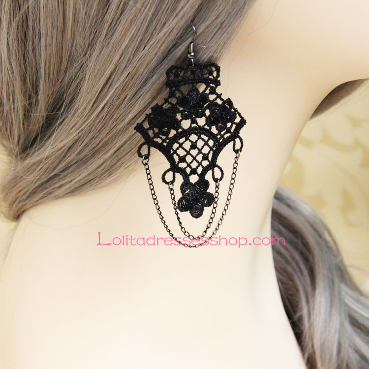 Fashion Hook Flower Black Lace Lolita Earring