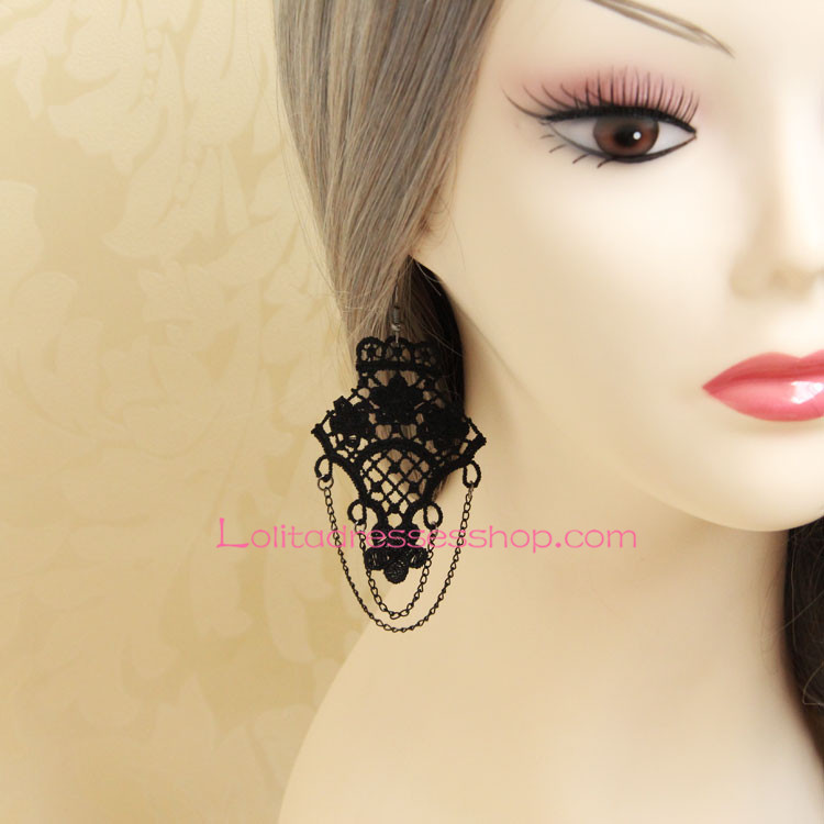 Fashion Hook Flower Black Lace Lolita Earring