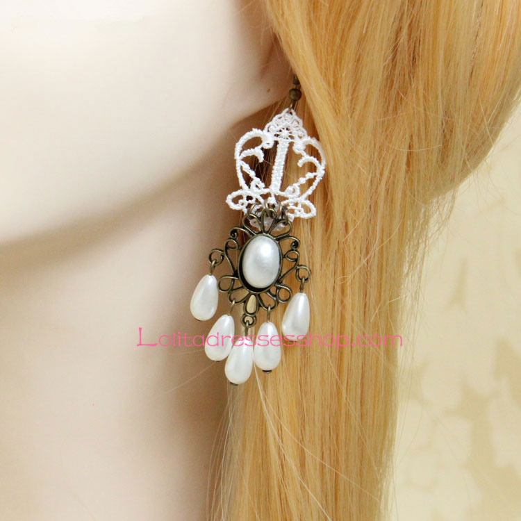 Elegant White Lace Crown Pattern Lolita Earring