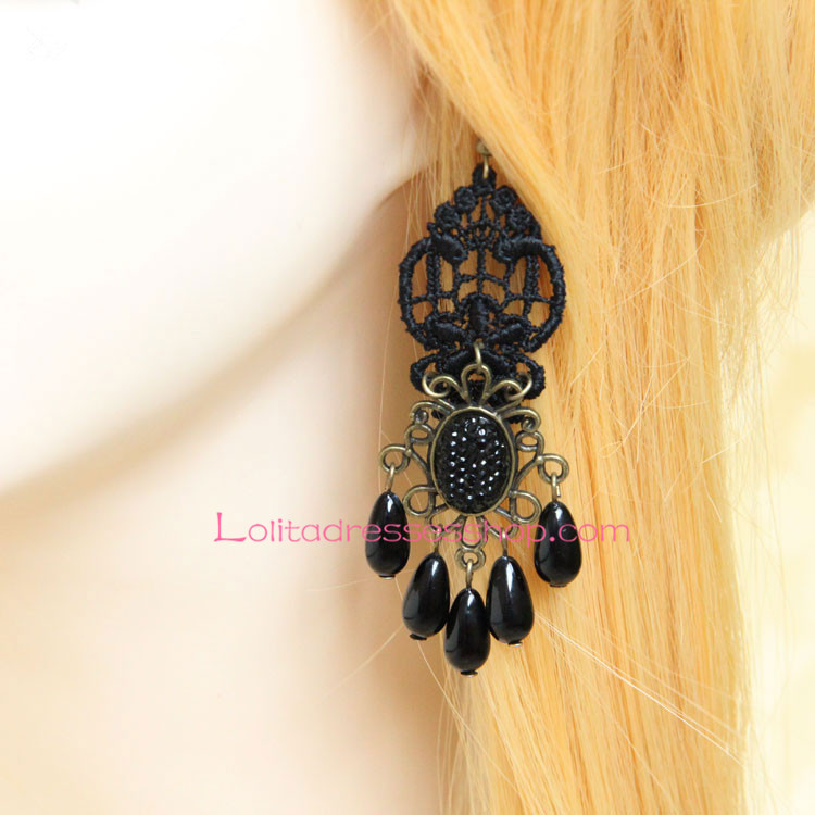 Elegant Black Lace Crown Pattern Lolita Earring