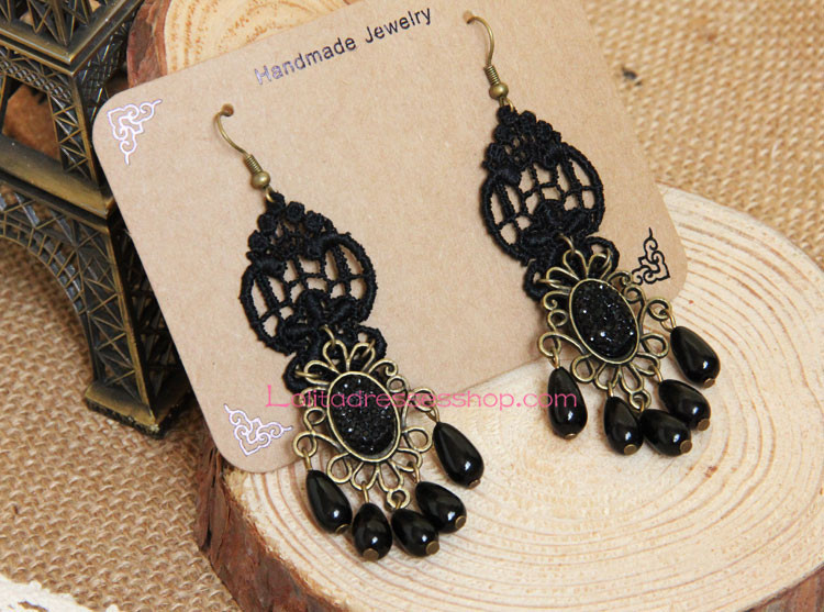 Elegant Black Lace Crown Pattern Lolita Earring