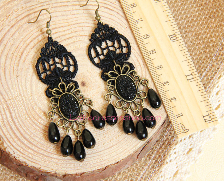 Elegant Black Lace Crown Pattern Lolita Earring