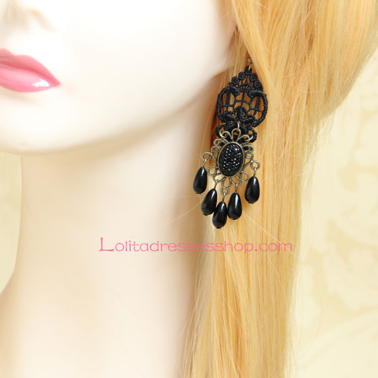 Elegant Black Lace Crown Pattern Lolita Earring