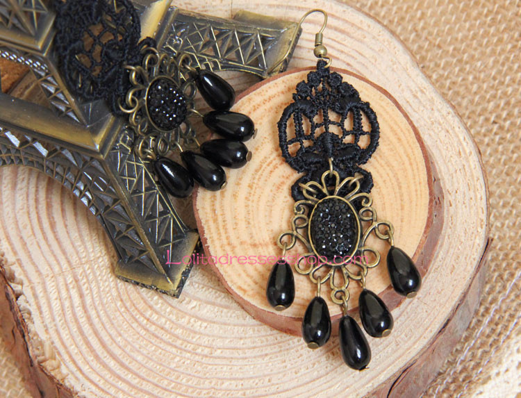 Elegant Black Lace Crown Pattern Lolita Earring