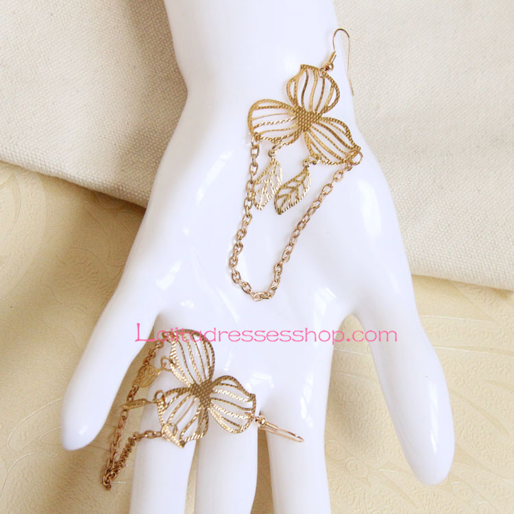 Sweet Golden Metal Leaf with Tassel Lolita Earring