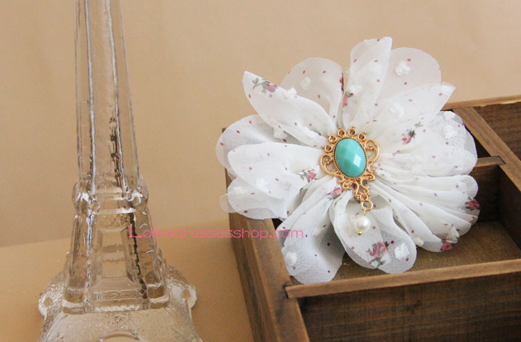 Lolita Headdress White Floral with Pearl Hair Rope