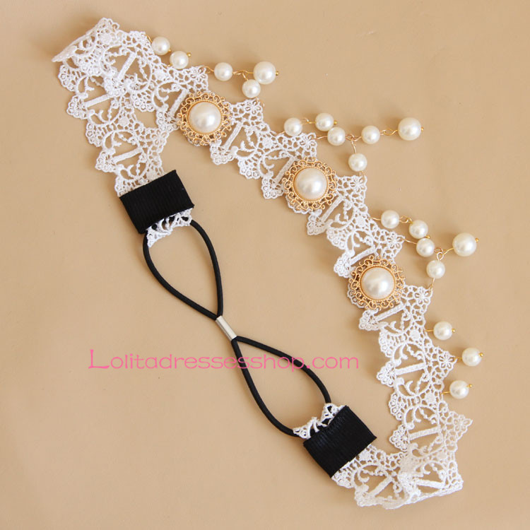 Lolita Headdress Noble White Lace Pearl Headband