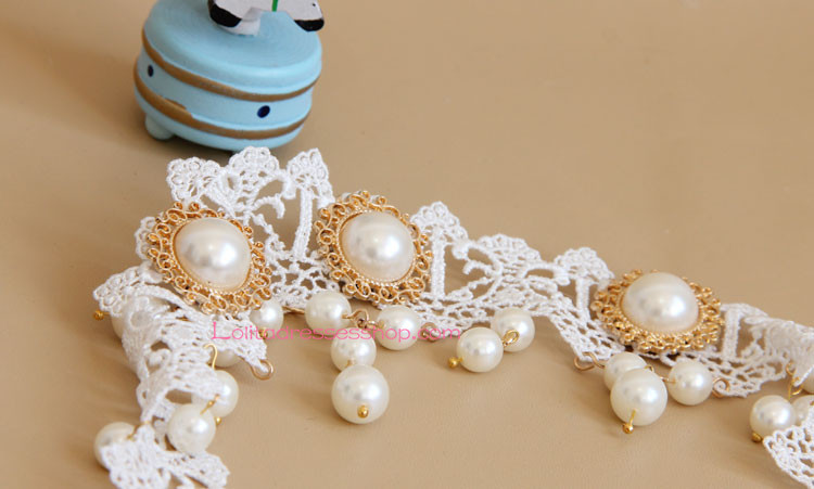 Lolita Headdress Noble White Lace Pearl Headband