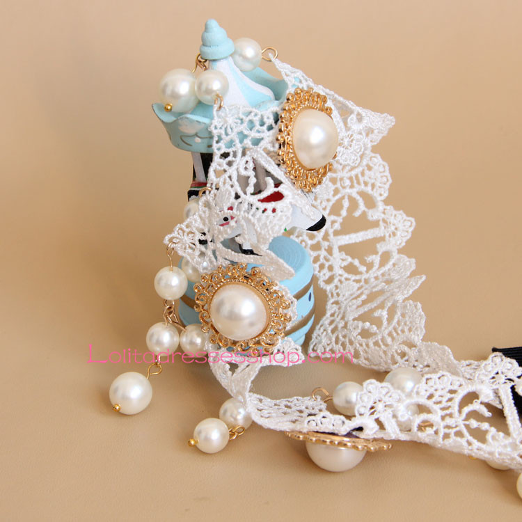 Lolita Headdress Noble White Lace Pearl Headband