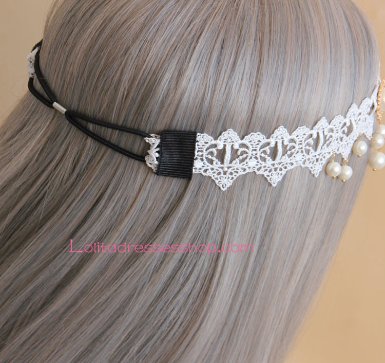 Lolita Headdress Noble White Lace Pearl Headband