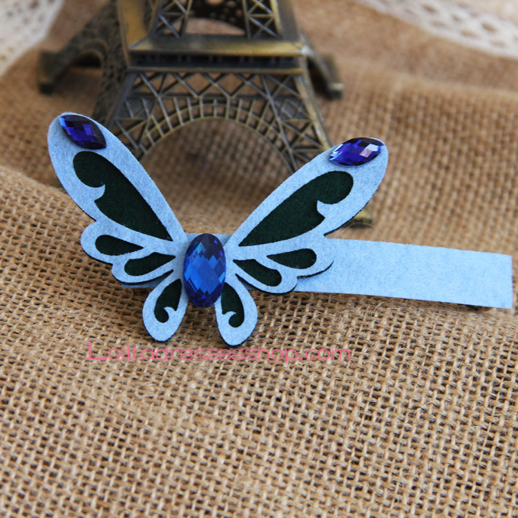 Lolita Headdress Green Butterfly with Diamond Butterfly Barrette