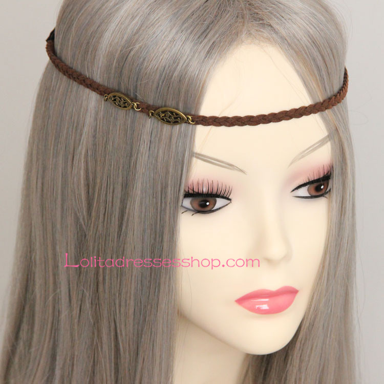 Lolita Headdress Brown Velvet Rope with Alloy Accessories Headband